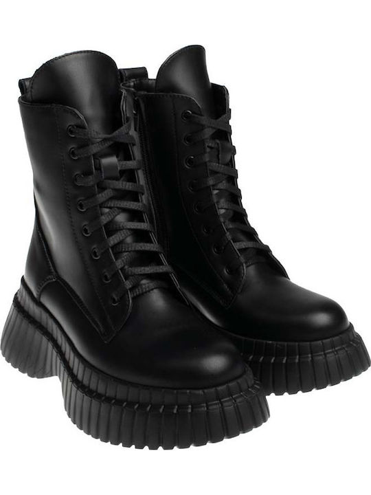 Leder Stiefeletten Damen Schwarz