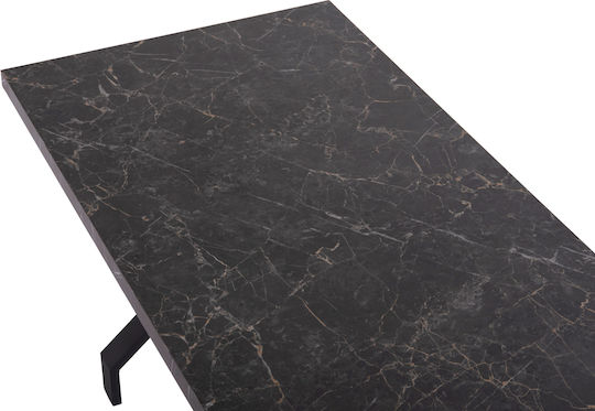 Lana Dining Room Table Wooden with Metal Frame Black Marble Black 140x70x72cm