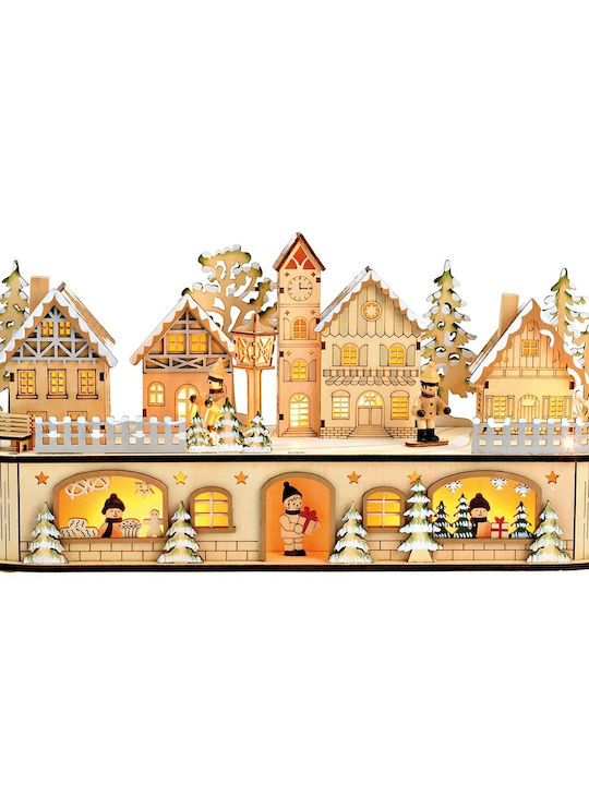 Christmas Illuminated Decorative Wooden Village with Battery 45x21x12cm.