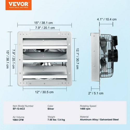 Vevor De perete Ventilator de Baie 305mm Argintiu