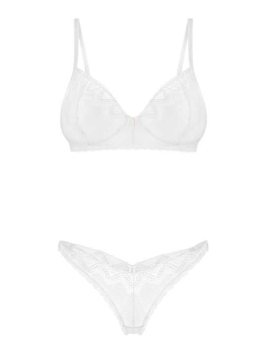 Obsessive Lace Underwear Set with Bra & String White / White Alissium