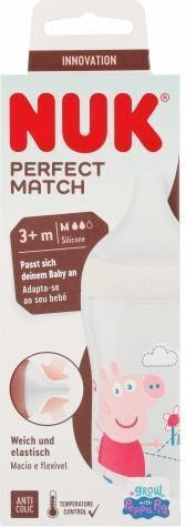 Nuk Plastic Baby Bottle Perfect Match Anti-Colic with Silicone Nipple for 3+ months White Peppa Pig 260ml