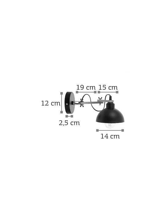 Inlight 43382 Vintage Φωτιστικό Τοίχου με Ντουί E27 Μαύρο 34x15εκ.
