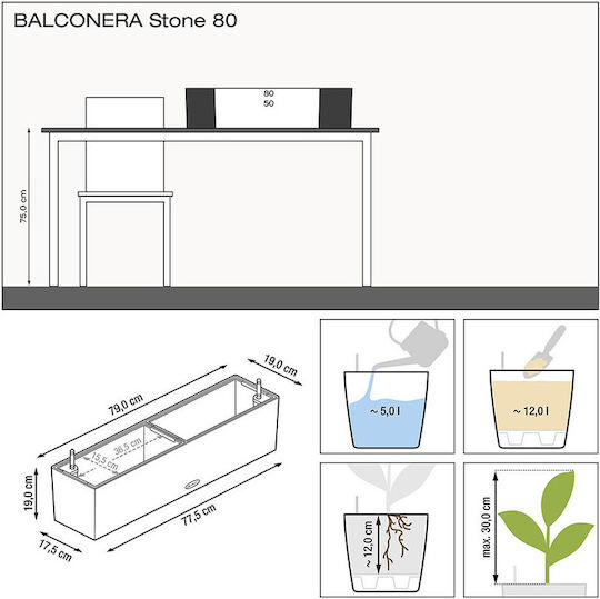 Lechuza Balconera Stone Selbstbewässernd Blumenkasten Kunststoff Beige 79x19x19cm.