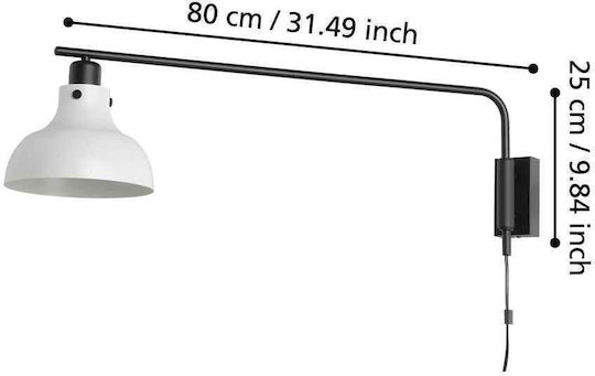 Eglo Matlock Industrial Wall Lamp With Plug And E27 Bulb Base Gray 20x25x20cm