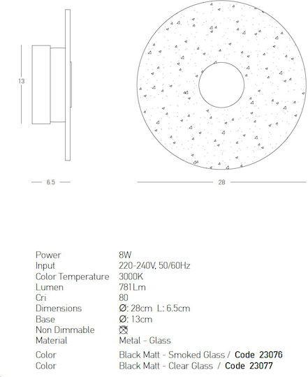 Zambelis Lights Modern Lamp Wall with Integrated LED and Warm White Light Black 28x4.5cm