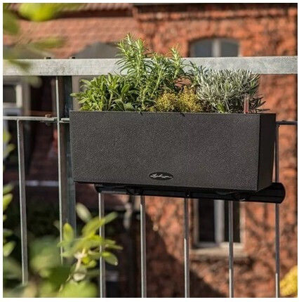 Lechuza Balconera Stone Graphite Black Self-watering Planter Box Plastic Black 79x19x19cm.