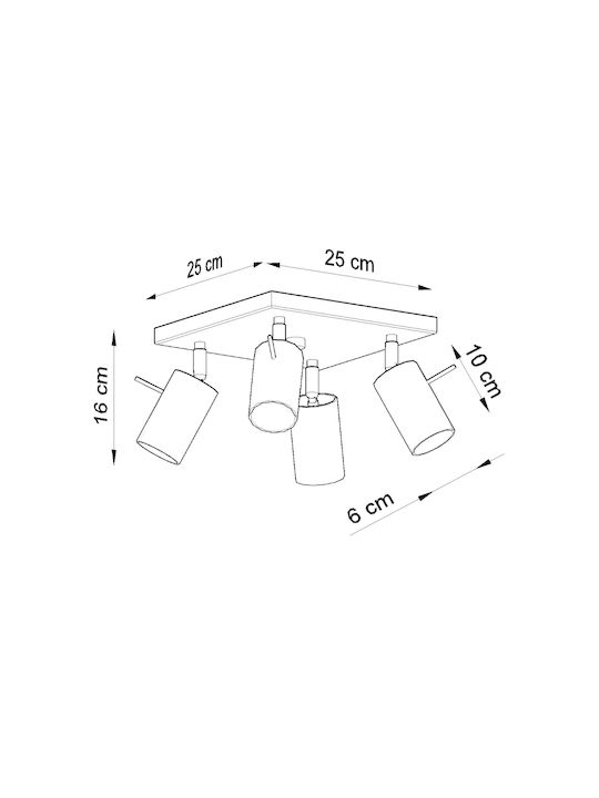 Sollux Ring Spot mit 4 Lichtern und mit Fassung GU10 in Gray Farbe