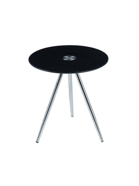 Round Side Table Mabel Glass Black Velvet-Black Metal L50xW50xH51cm.