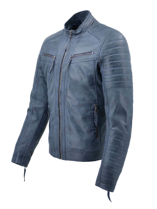 Dermatina 100 Biker Leather Jacket Blue-grey