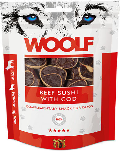 Woolf Beef Sushi with Cod Λιχουδιές Σκύλου χωρίς Σιτηρά με Βοδινό 100gr