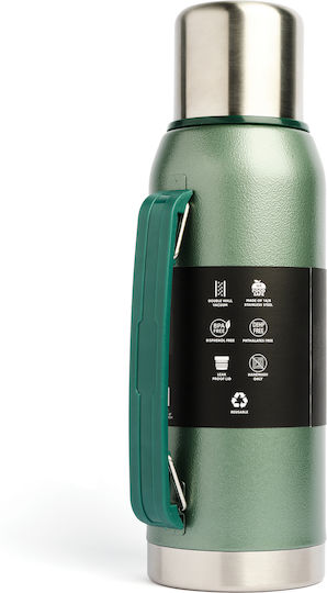 Basehit Recyclable Bottle Thermos Stainless Steel BPA Free 1lt Green with Cap-Cup and Handle