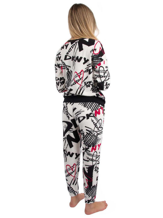 DKNY De iarnă Set Pijamale pentru Femei Fleece White-black