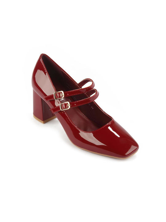 Fshoes Patent Leather Burgundy Heels with Strap