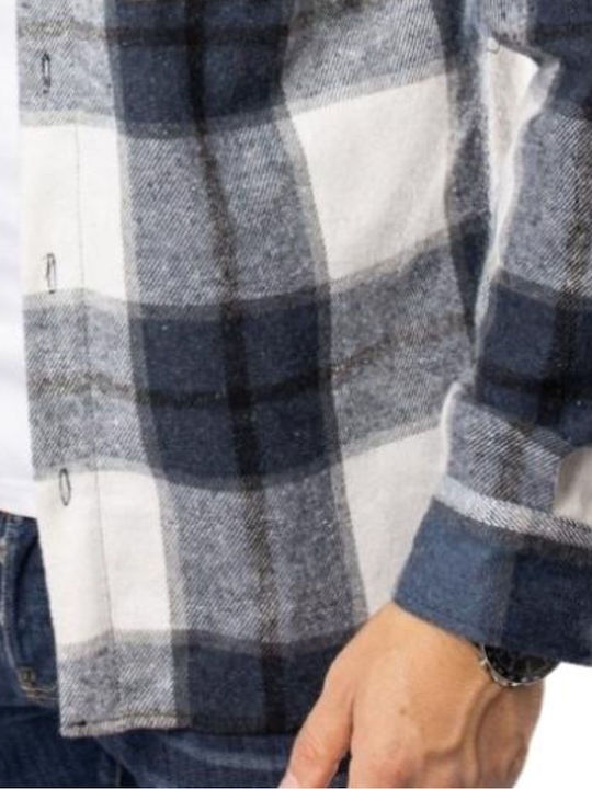 Long Sleeve Flannel Overshirt in Regular Fit Checked Blue