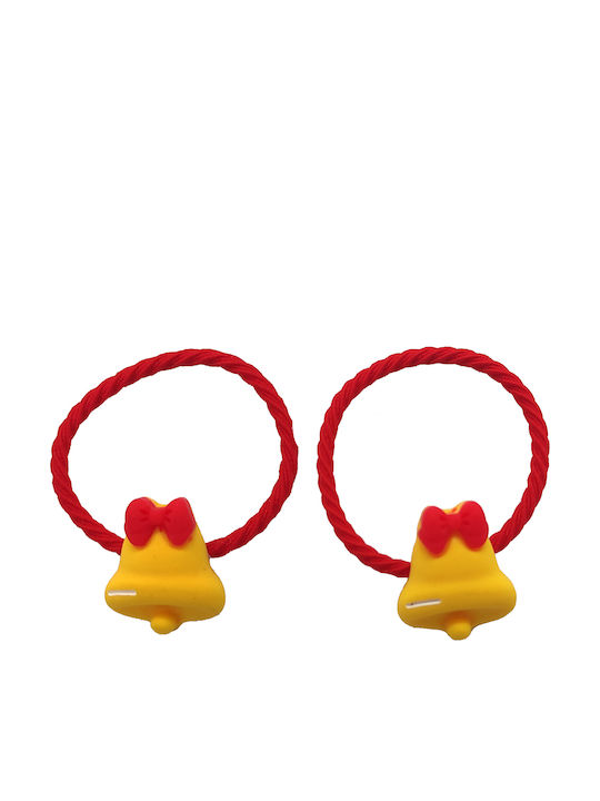 Set aus Weihnachts-Haargummis für Kinder mit Glockenclips in Rot