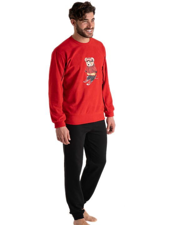 Rachel Men's Winter Fleece Pajamas Set Red