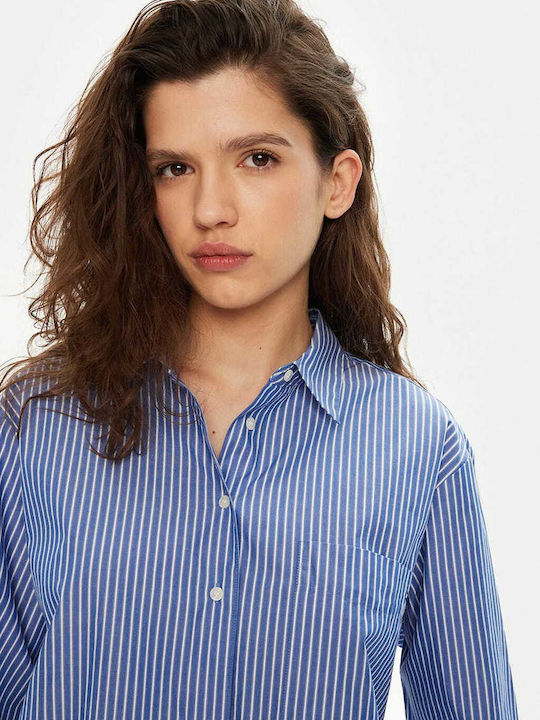 Women's Striped Long Sleeve Shirt Blue