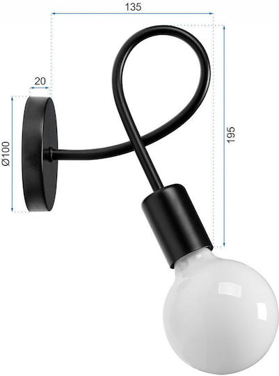 Toolight Lumină de Perete cu Soclu E27 Negru