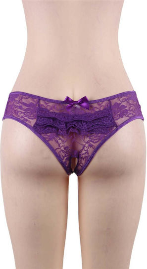 Purple Open Crotch Floral Lace Panty