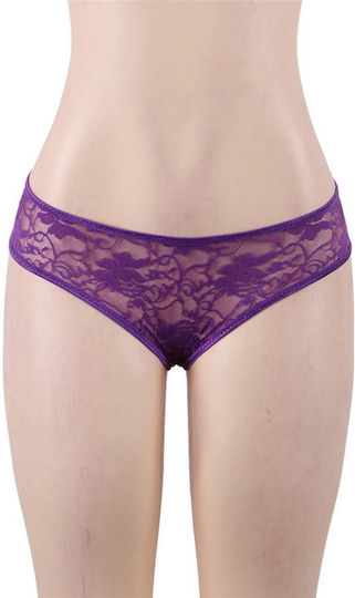 Purple Open Crotch Floral Lace Panty