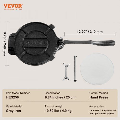 Преса за тортили от чугун Vevor 10" със 100 хартии за печене Sysbby10ycztxi1rsv0