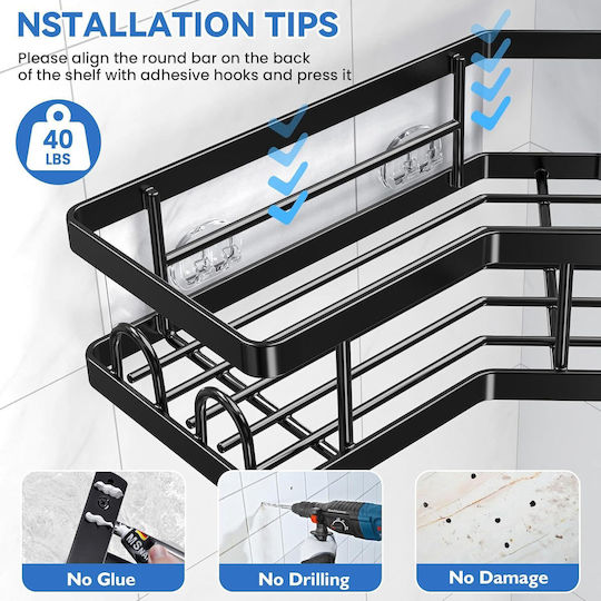 Shower Ecke An der Wand montiert Badezimmerregal Metallisch Schwarz