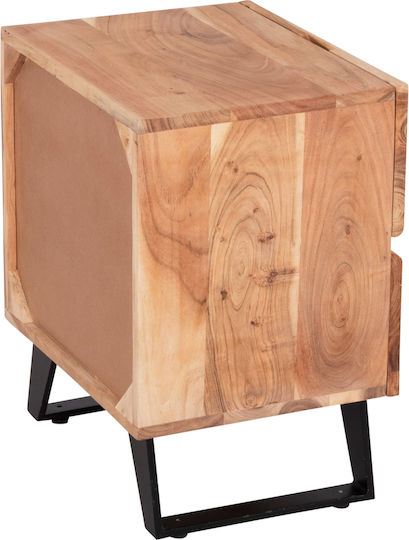 Bedside Table Alicia Wooden with Metal Legs Beige 45x35x56cm