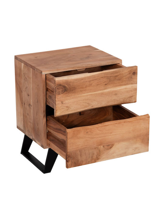 Bedside Table Alicia Wooden with Metal Legs Beige 45x35x56cm