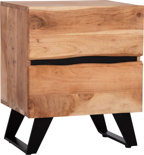 Bedside Table Alicia Wooden with Metal Legs Beige 45x35x56cm