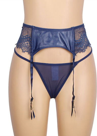 Blauer Spitzenstrumpfhalter mit Panty