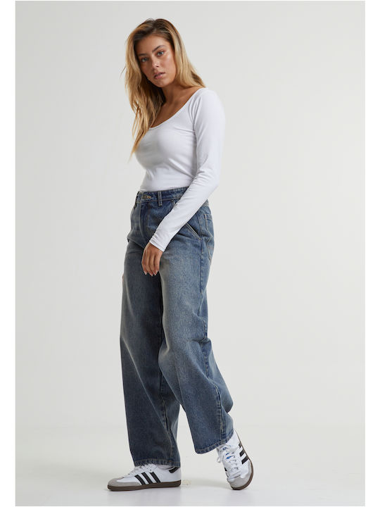 Blugi de damă cu croială conică Dirty Washed