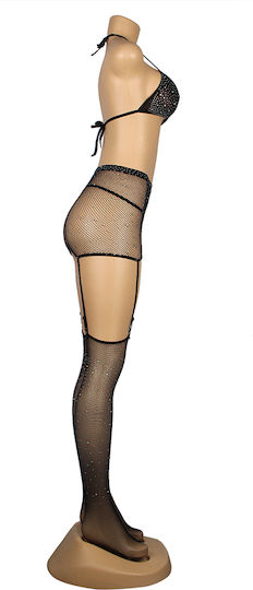 Black Sexy Diamond Fishnet Bodystocking Gloves