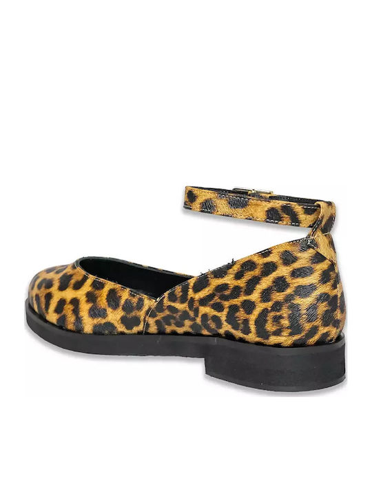 Pointy Leopard Ballerinas With strap Multicolour