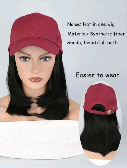 Women's Burgundy Hat with Integrated Black Hair Extensions