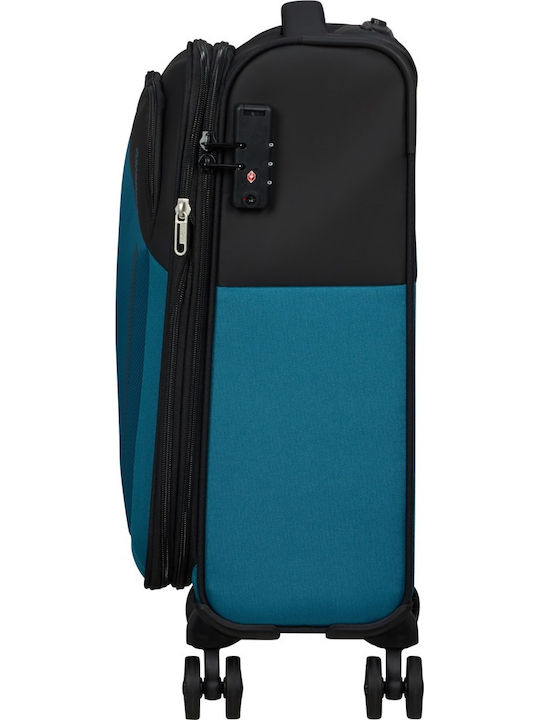 American Tourister Spinner Cabin Travel Suitcase Fabric Black - Blue with 4 Wheels Height 55cm 150910-2642