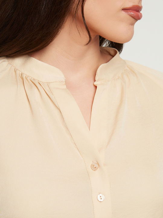 Women's Blouse Satin Long Sleeve Ecru