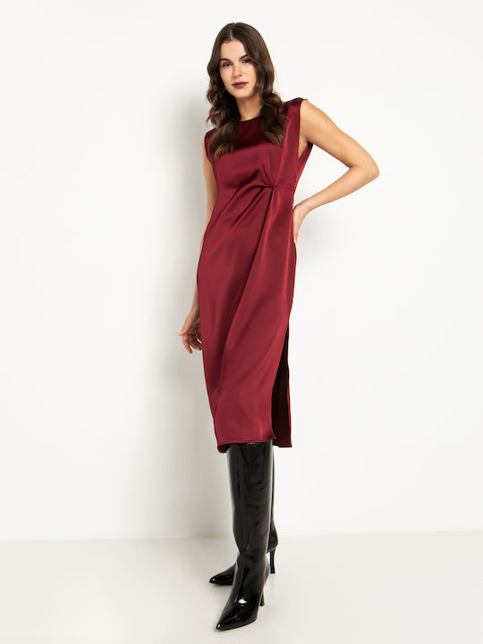 Toi&Moi Midi Abendkleid Drapiert mit Schlitz Burgundisch