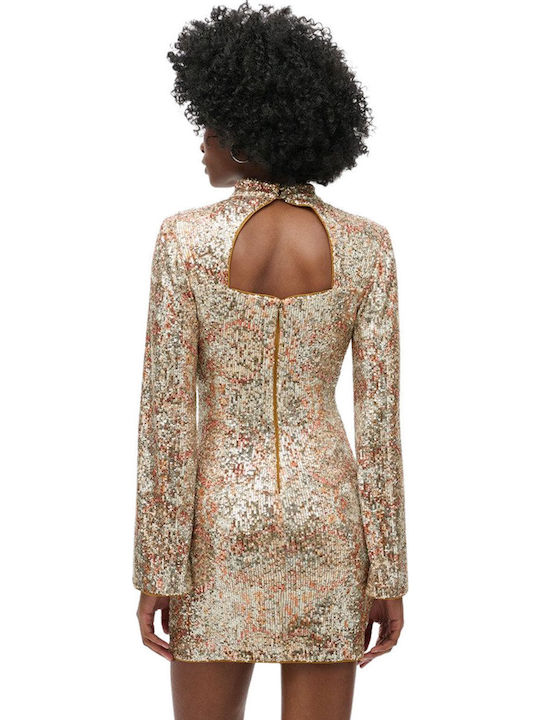 Mini Evening Shirt Dress Open Back Gold W8011773A C1V