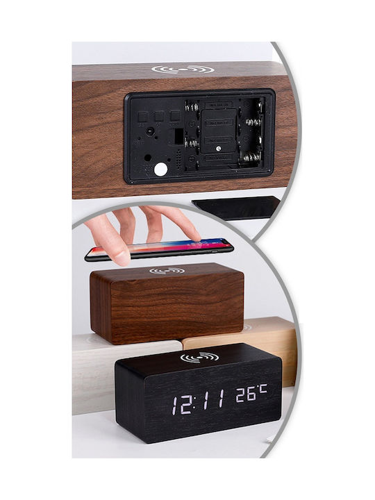 Tabletop Digital Clock with Alarm & Wireless Charging Black 909467_b