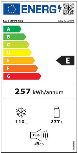 LG Ψυγειοκαταψύκτης 387lt Total NoFrost Υ203xΠ59.5xΒ68.2εκ. Ασημί GBV22L0EPY