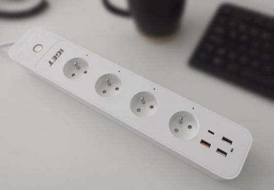 iGET Homeguard Smart Power Strip 4 Positions with 4 USB-A, USB-C, Switch and Cable 1.5m