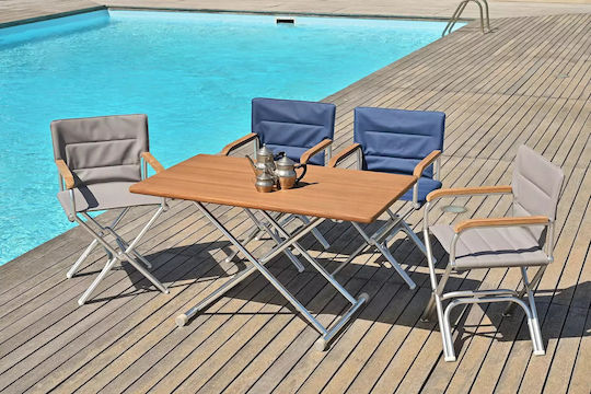 Masă pliabilă pentru barcă din aluminiu și tec Forma Marine, 2 înălțimi 125x75x53/72cm A8000tt