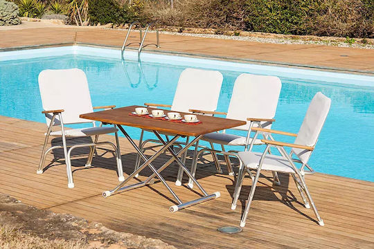 Masă pliabilă pentru barcă din aluminiu și tec Forma Marine, 2 înălțimi 125x75x53/72cm A8000tt