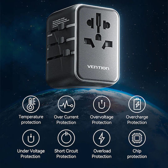 Vention Αντάπτορας Πρίζας σε Universal με 3 Θύρες USB