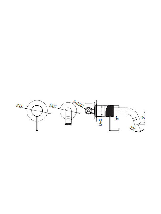 Tema Built-in Mixer & Spout Set for for Bathroom Sink Black Tema Built-in Mixer & Spout Set for for Bathroom Sink Black