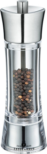 Zassenhaus Aachen Manual Glass Pepper Mill 18cm Silver