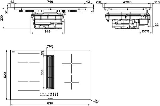 Faber Galileo Linear A830 Plită cu Inducție Autonom cu Hota & Funcție de Blocare 83x52εκ.
