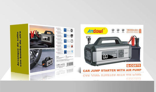 Andowl Qcq970 Φορητός Εκκινητής Μπαταρίας Αυτοκινήτου 13000mAh με Τρόμπα / Power Bank / USB