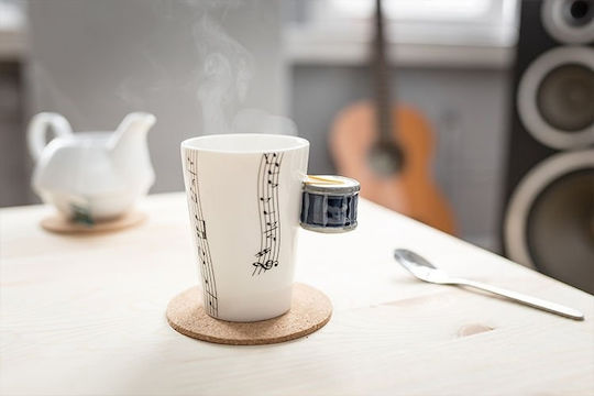 Gadget Master Musik Tasse mit Trommelgriff Becher Keramik Weiß 250ml